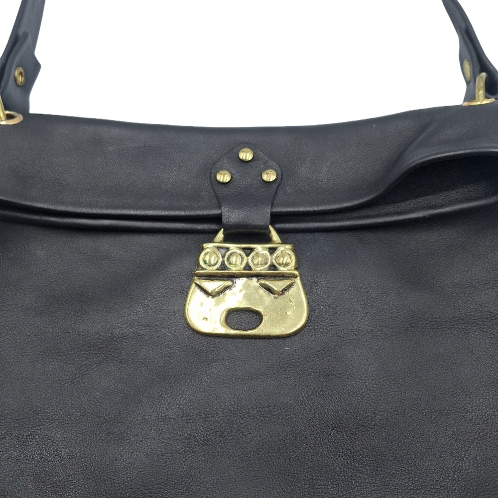 Vintage Enid Collins All-Leather Purse w Brass Medallion + Zipper Pouch - Picture 12 of 14